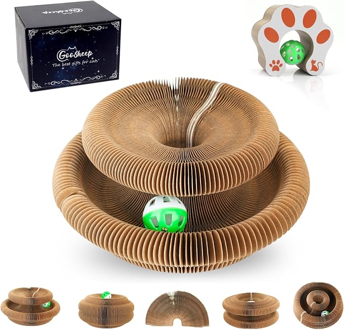 Goosheep Kitty Kurlz Accordion Magic Organ Cat Scratcher Toys for Indoor Cats - Cardboard Cat Scratching Board Ball Scratcher Pad 1 Pack