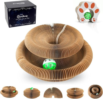 Goosheep Kitty Kurlz Accordion Magic Organ Cat Scratcher Toys for Indoor Cats - Cardboard Cat Scratching Board Ball Scratcher Pad 1 Pack