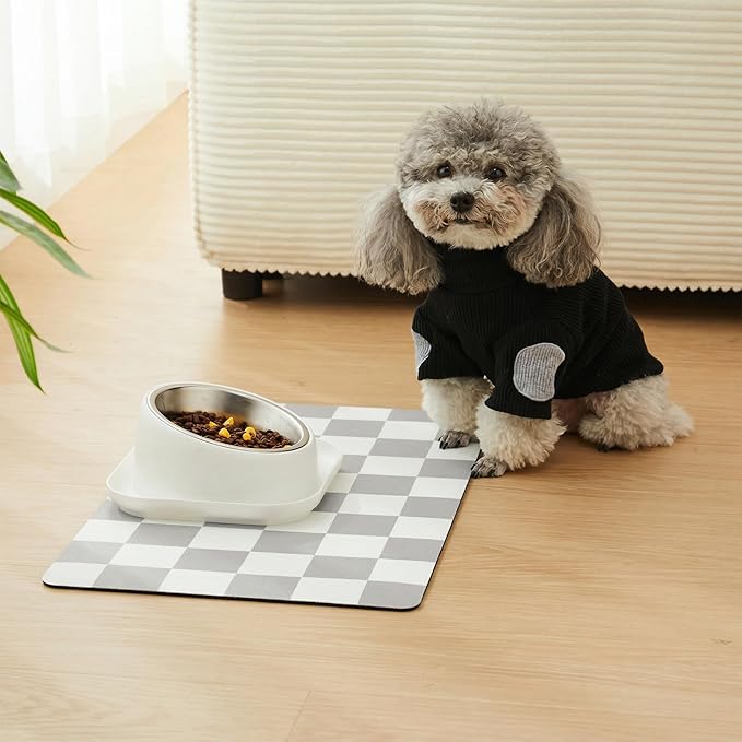Ralxion Checkered Dog Feeding Mat, Absorbent Mats for Dog Food and Water Bowl, Dispenser, Feeder, Retro Aesthetic Grey Checkerboard Pet Placemat for Dogs, Cats, Puppy Accessories, 16" X 24”