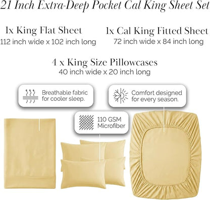 Southshore Fine Living, Inc. 21-Inch California King Sheets Deep Pocket, 6-Piece Cal King Sheet Set, Fitted and Flat Sheet Set, Microfiber Bedding, Muted Gold Pillow Cases, Muted Gold Sheets