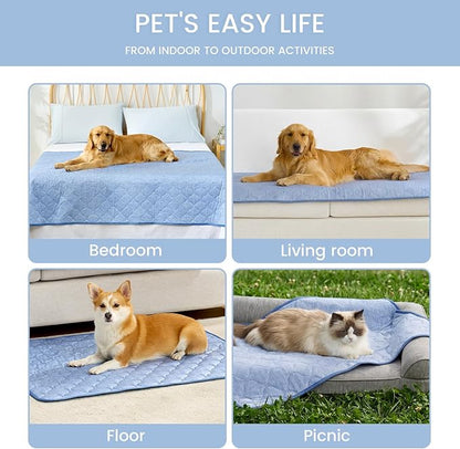 Cozy Bliss Deluxe Leakproof Cooling Blanket for Large Dogs Q-Max 0.5, Soft & Durable Washable Pet Cooling Mat for Hot Weather, Livingroom, Couch & Bed Protector for Cats, Haze Blue, 60"x80"