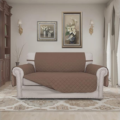Easy-Going Reversible Loveseat Couch Cover for 2 Cushion Couch Sofa Cover for Dogs Water Resistant Furniture Protector with Foam Sticks Elastic Straps for Pet (Loveseat, Brown/Brown)