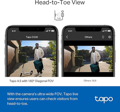 Tapo TP-Link Smart Video Doorbell Camera, Chime Included, 2K 5MP, Color Night Vision, 2-Way Audio, Free AI Detection, Cloud/SD Card Storage, Works w/Alexa & Google Home, D230S1