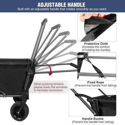 REDCAMP Folding Dog Wagon Cart with Removable Canopy Heavy Duty, 220L Large Collapsible Utility Cart Dog Stroller with Tailgate for Sports Shopping Pet, Black