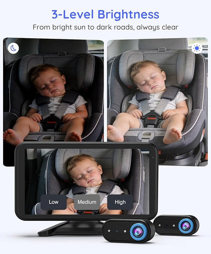 LUCKVIEW BM2 PRO Dual Baby Car Camera, 5.2" 1080P HD Display for Rear-Facing Car Seats, IR Night Vision, Anti-Shake Mount, Easy Install – Ideal for Parents with 2 Kids and Pets (Blue)