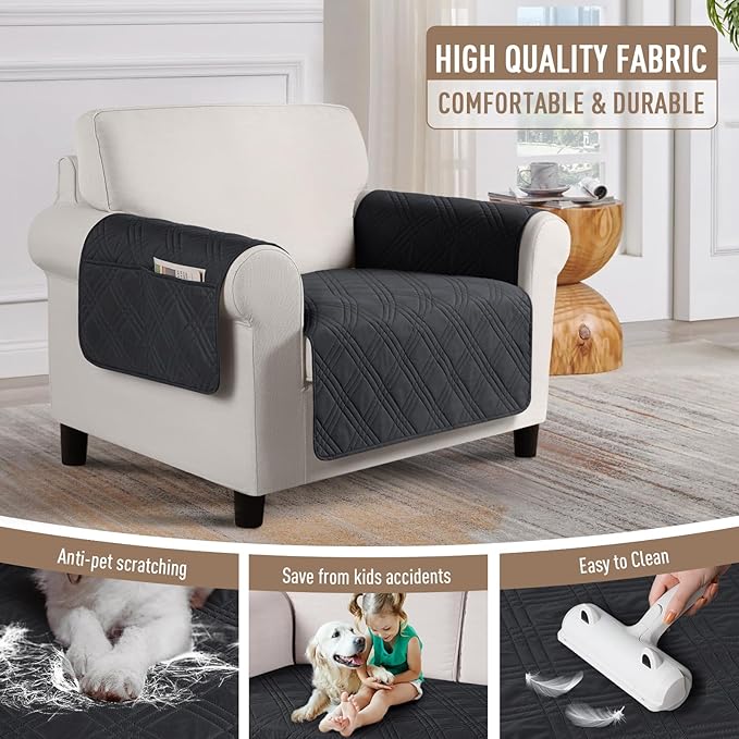 TAOCOCO Waterproof Chair Covers for Pets Dogs with Non Slip Backing, Chair Seat Covers with Side Pocket for 1 Seater Couch Washable Dog Couch Cover Protector Sofa Slipcovers(Chair, Black)