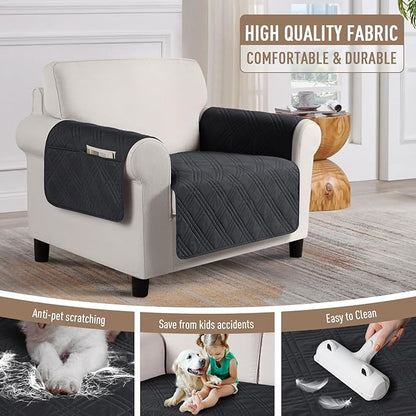 TAOCOCO Waterproof Chair Covers for Pets Dogs with Non Slip Backing, Chair Seat Covers with Side Pocket for 1 Seater Couch Washable Dog Couch Cover Protector Sofa Slipcovers(Chair, Black)
