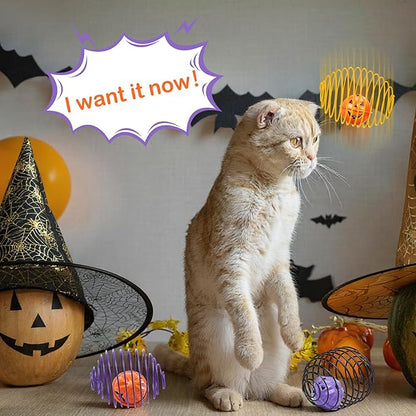 Jecery 5 Pcs Cat Spring Balls Toys Stretchable Rolling Balls Colorful Playful Coils Interactive Action Toy Caged Rats for Kitten Pet Supplies (Bell,Halloween Colors)