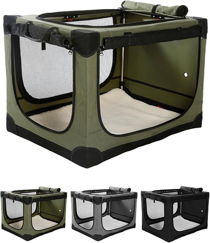 Veraste 42" L x 31" W x 31" H Collapsible Travel Dog Crate, Quick-Setup Portable Soft Dog Kennel for Large Dogs up to 90 lbs, 4-Door Foldable Travel Crate with Storage Bag, Green