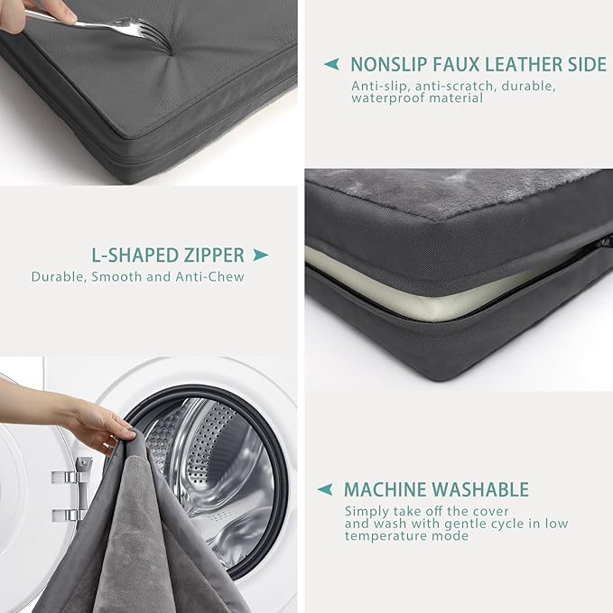 Waterproof Dog Bed Medium Size Dog, Outdoor Washable Crate Pad 30 inch, Orthopedic Foam Pet Bed with Removable Cover Reversible, Outdoor Anti-Slip Kennel Pad 29"x18", Gray