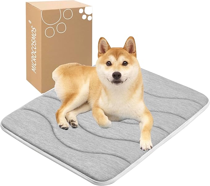 MICROCOSMOS 0.8" Thick Cooling Dog Foam Pad & Summer Pet Sleeping Mat, Machine Washable, Materials Safe, Portable Flat Pet Bed for Dogs.(Light Grey, 24" x 18")