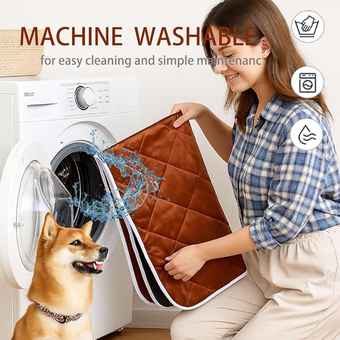 Washable Anti-Slip Kennel Mat for Medium Small Dogs and Big Cats Kennel pad Crate Pad Heated Cat Bed Self Warming Non-Electric Pet Warming Pad Brown 13.75 * 19.69inch