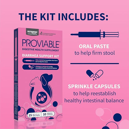 Nutramax Proviable Probiotics for Small Dogs and Cats, Diarrhea Support Kit, Digestive Health Supplement with Multiple Strains of Bacteria, Plus Prebiotics, Kaolin and Pectin, 15 ml Paste and 10 Capsules