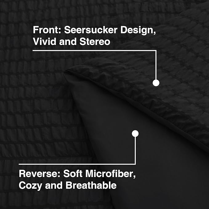 Love's cabin Seersucker Black Twin XL Comforter Set, 5-Piece All Season Lightweight Bed in a Bag Bedding Set with Comforter, Flat Sheet, Fitted Sheet, Pillowcase and Sham | Soft, Breathable, Lightweight