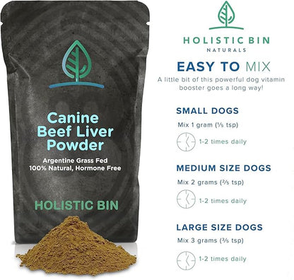 Holistic Bin Canine Beef Liver Dog Food Toppers | Supplement Powder with Iron, B-Complex & Vitamin A | Daily Pet Meal Essentials | for Shiny Coat and Skin Health & Overall Wellness | Beef Liver (50g)