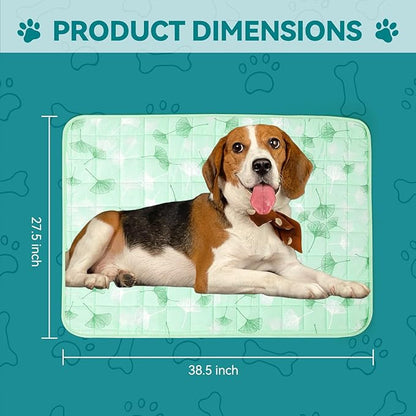 SUPRIY Pet Cooling Mat for Dogs & Cats - Qmax 0.4 Waterproof Cooling Pad, Summer Heat Relief Mat with Japanese Polyester Tech, 3 Sizes Indoor/Outdoor Use (27.5 * 38.5, Green Ginkgo Leaves)