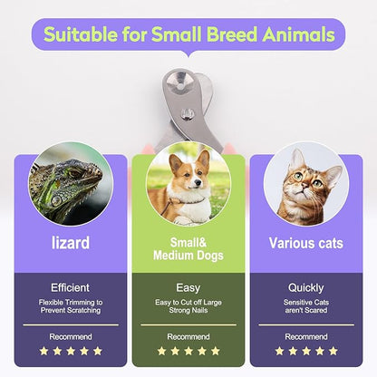 Cat Nail Clippers with Nail File, Kitten Claw Nail Clippers for Trimming, Stainless Steel Pet Bearded Nail Clippers Tool for Dragon, Guinea Pig, Rabbits, Birds, Ferret Small Breed Animals(Pink)