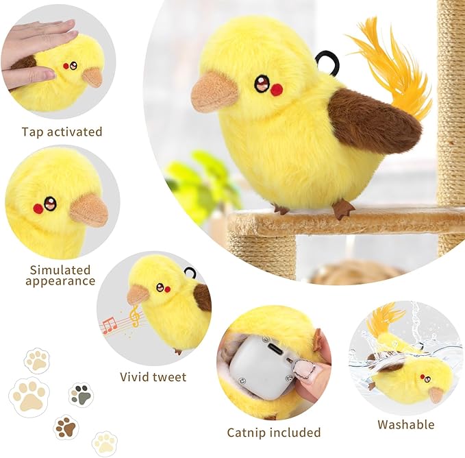 Cat Toys, Flapping Bird Cat Toy(No Flying), Interactive Catnip Toy with Catnip Bags, Chirping Noise Enrichment Moving Wings Dog Cat Kitten Toys, Flappy Flying Pets Toy for Indoor(Oriole) (A9)