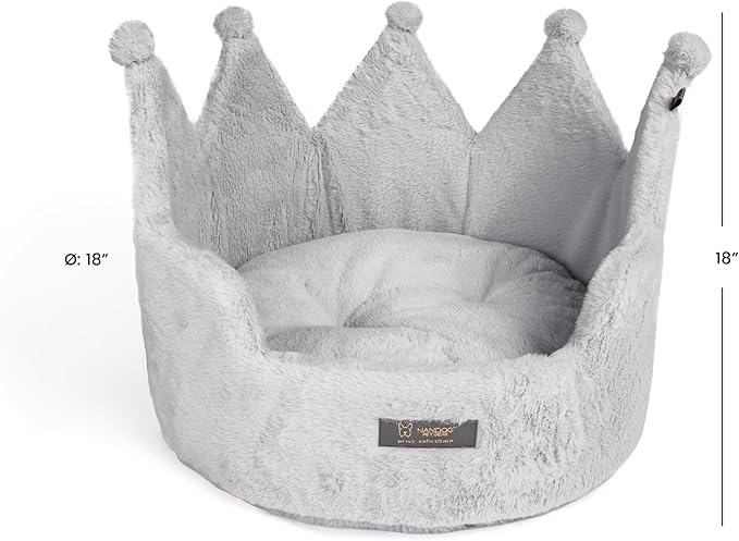 NANDOG Crown Dog Bed for Small Dogs & Cats – Soft Plush Round Pet Bed, Cozy Royal Design, Comfortable Indoor Puppy Bed for Crate or Kennel, Light Gray, Medium