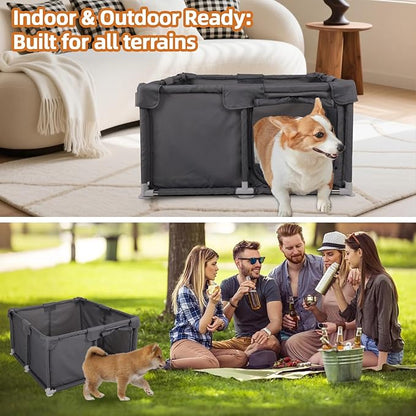 Puppy Playpen Indoor for Small Pets, 37"x37"x18.5" Dog Playpen with Zipper Door, Portable Oxford Fabric Pet Pen Anti-Tipping Design for Puppies, Kittens, Rabbits