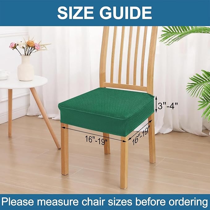 Smiry Waterproof Seat Covers for Dining Room Chairs Set of 2, Stretch Jacquard Removable Washable Chair Seat Slipcovers Protector, No Rear Covers, Chritsmas Green