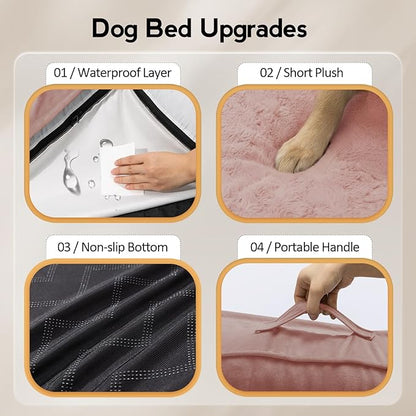 MEKIY Large Orthopedic Dog Bed with Sides Big Dog Beds with Removable Washable Cover Non-Slip Waterproof Pet Bed for Medium Large Dogs - Pink L