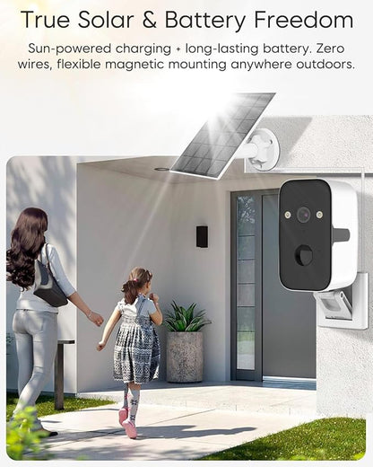 VSTARCAM 2K Solar Security Camera Wireless Outdoor, Free Cloud & SD Storage, No-Drill Magnetic Mount, 5G/2.4G Dual-Band WiFi 6, Motion Alerts, 6-Month Battery, Color Night Vision, IP66, 2-Way Talk