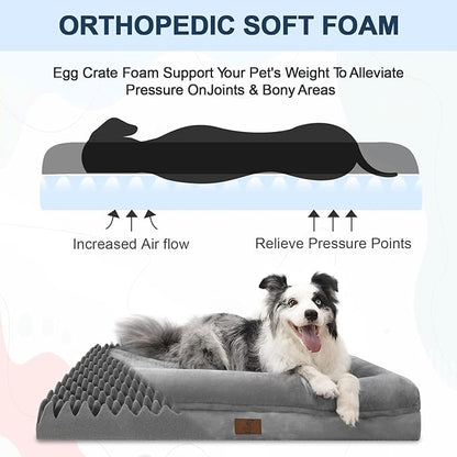 Orthopedic Dog Bed for Small Dogs, Waterproof Puppy Bed with Removable Washable Cover, Egg Crate Foam Small Dog Couch Bed with Removable Bolster Nonskid Bottom