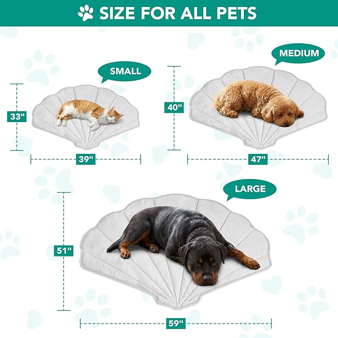PetAmi Dog Cooling Mat, Sea Shell Shape, Reversible Cooling Nylon Blanket Soft Fleece Pet Pad for Dogs Cats, Summer All Season Use Q-Max>0.3, Medium 40x47 in, Light Grey