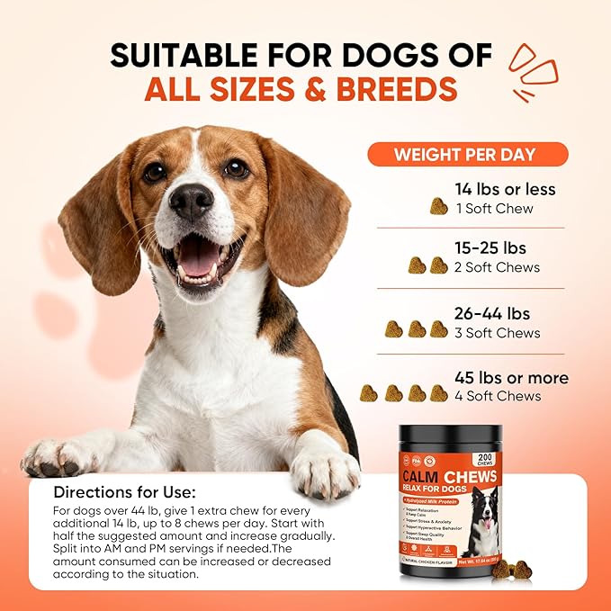 Calming Chews for Dogs-Dog Calming Chews Anxiety Relief Bites with Melatonin HMP for Dog Relaxing Aid-Car Anxiety Fireworks and Thunder Stress Relief Treats Supplements for Puppies All Dogs