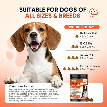Calming Chews for Dogs-Dog Calming Chews Anxiety Relief Bites with Melatonin HMP for Dog Relaxing Aid-Car Anxiety Fireworks and Thunder Stress Relief Treats Supplements for Puppies All Dogs