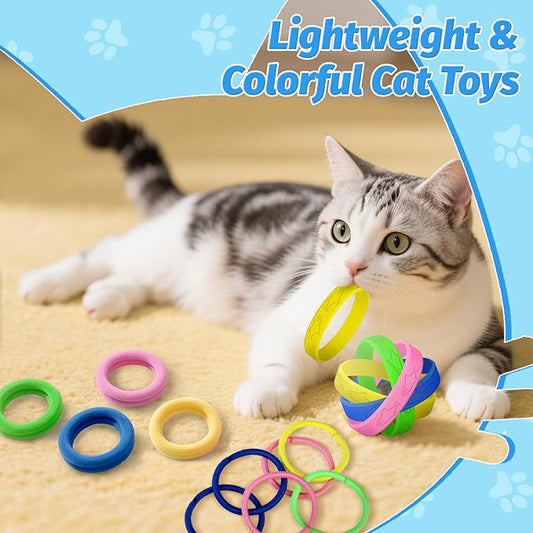 Cat Toys 24 PCS, Rubber Cat Chew Toy, Interactive Cat Toys to Kill Time, Colorful Bracelets Bands for Cat