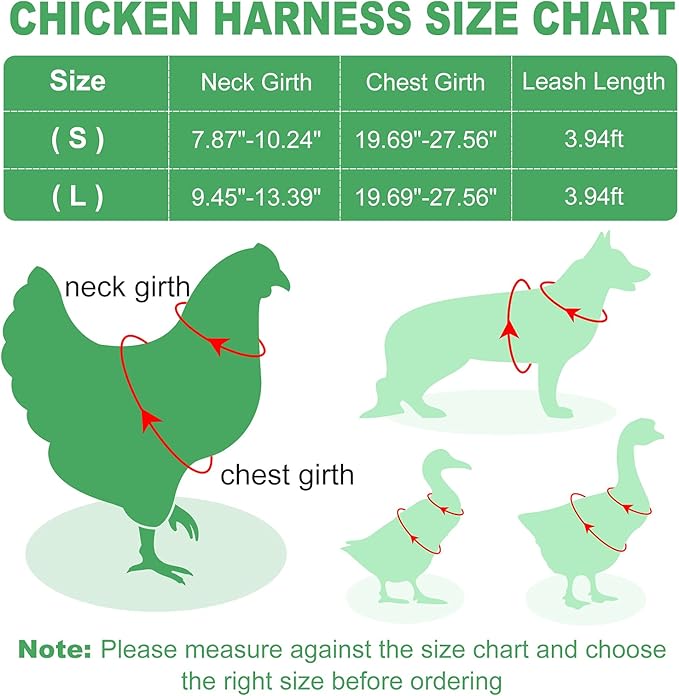 Adhafera Chicken Harness with Leash, Upgraded Double Adjustment Chicken Harness and Leash Set for Hens, Duck, Goose, Small Pet (Black, L)