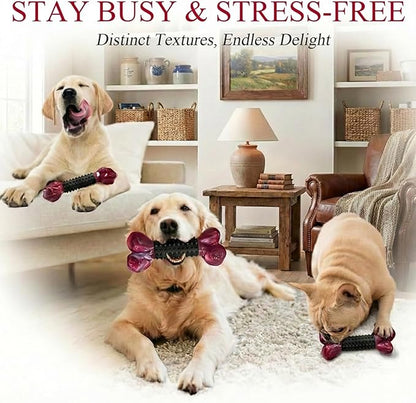 Apasiri 2-Pack Tough Dog Toys for Aggressive Chewers: Bacon Flavored Long Lasting Dog Bones for Large Dogs, Heavy Duty Nylon & Rubber Dog Chew Toys to Keep Them Busy, Medium & Large Breed, Black