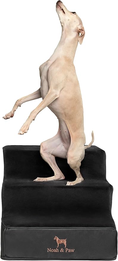 Noah & Paw Dog Stairs, Dog Ramp for Bed (16" Extra Wide) Pet Stairs for High Bed, Design to Fit Small and Large Breeds, Durable 3 Pet Steps for Couch (35 Foam Density) Leather Collection