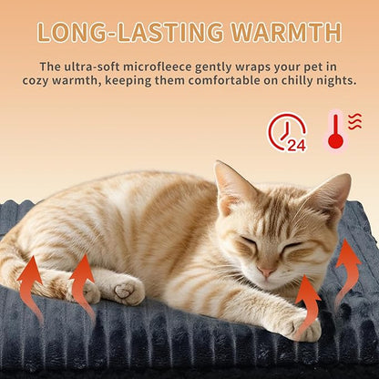 Self-Warming Cat Bed Pad 4 Pack 30x20 inches Self-Heating Cat Bed Mat Thermal Blanket for Indoor Cats & Dogs Stripes Gray
