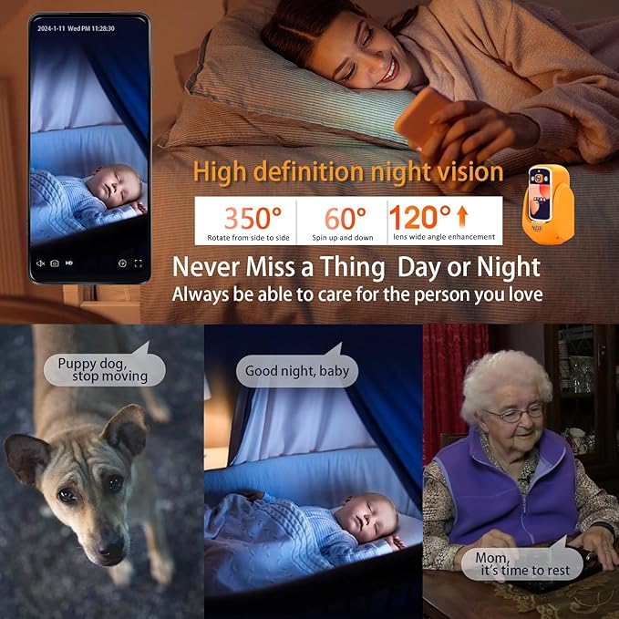 2 Way Camera Audio/Video,2.8''Screen Pan/Tilt WiFi AI Motion Detection for Baby/Pet/Puppy/Cat/Dog,Facetime Nanny Cam Voice with Phone APP Video Calling Devices for Elderly Indoor,Orange