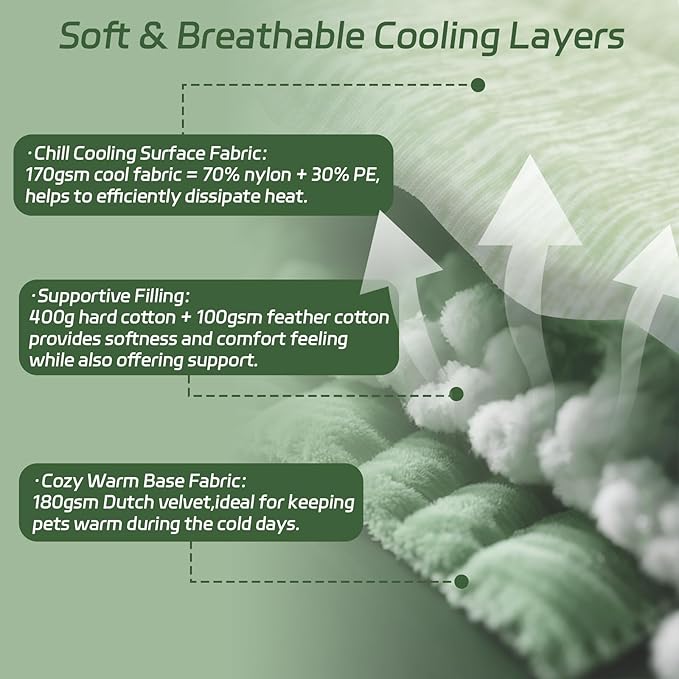 Cooling Mat for Dogs Ice Green, 150x102cm No Gel, Cool Fabric Top & Velvet Back Giant Pet Blanket, Washable, Pet Cooling Mat Available in 3 Sizes, Summer Relief for Dogs & Cats-C Size