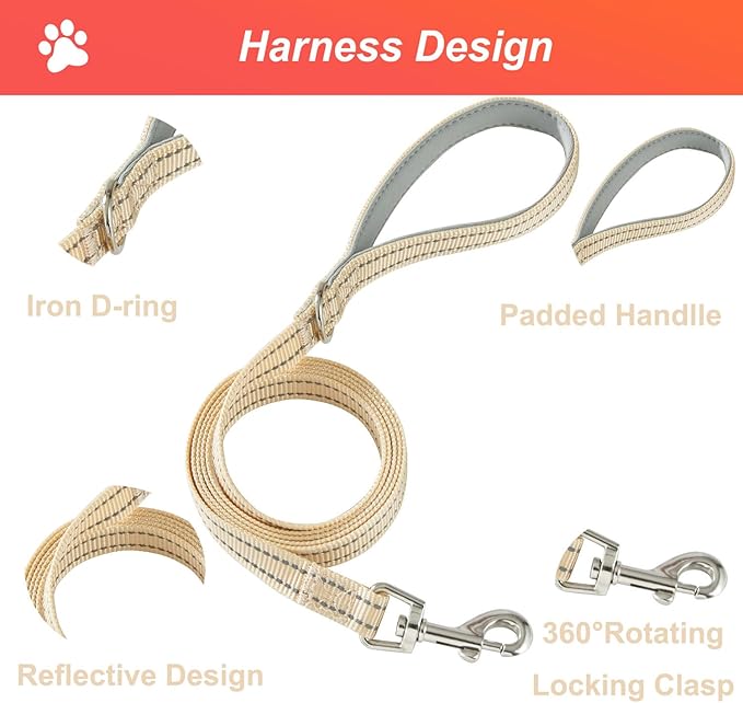 Hipubby Dog Harness Small Sized and Leash Set, No Pull Soft Mesh Puppy Vest, Reflective Breathable Lightweight Pet Harness, Harness for Small Medium Dogs and Cats - Khaki/Tirm, XS