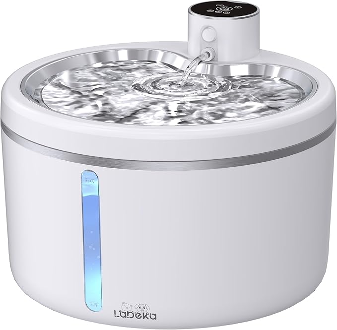 Wireless Cat Water Fountain with Stainless Steel Tray, 102oz/3L Pet Fountain for Cats Inside, Cat Fountain for Drinking with Motion Sensor, Ultra Quiet Pump for Pets&Small Animals (102oz+2Filters)