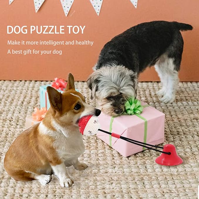 Askhald Dog Toys, Dog Chew Toys for Aggressive chewers,Rope with Suction Cup for Puppy Training Treats Teething for Boredom, Small Dog Puzzle Toy Treat Food Dispensing Ball (red)