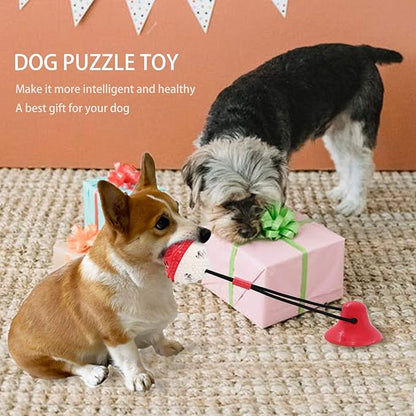 Askhald Dog Toys, Dog Chew Toys for Aggressive chewers,Rope with Suction Cup for Puppy Training Treats Teething for Boredom, Small Dog Puzzle Toy Treat Food Dispensing Ball (red)