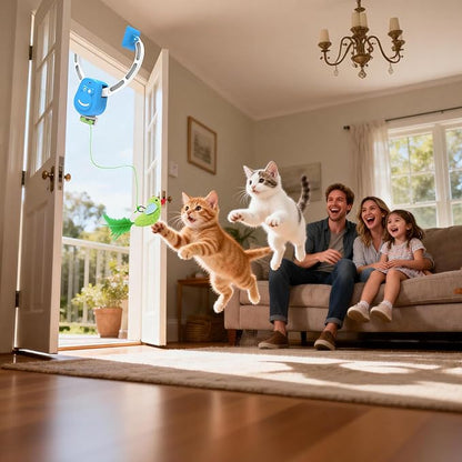 Interactive Cat Toys for Indoor Cats, Smart Interactive Hanging Cat Toy for Door Frame, USB Rechargeable, Automatic Electric Flying Bird Cat Toy Gifts for Bored Indoor Adult & Kitten Cats(Blue)