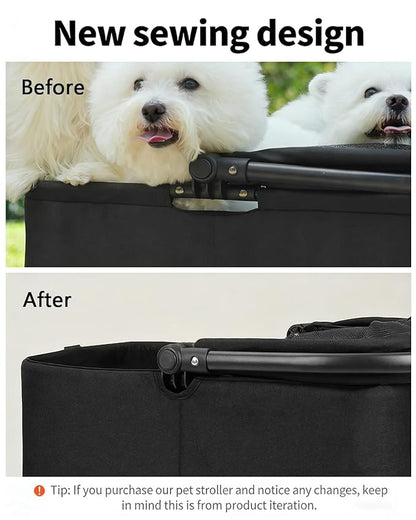 4 Wheels Pet Stroller, Dog Stroller for Small/Medium Dogs and Cats up to 33 lbs, One-Click Fold & Draggable, Removable Carrier, Zipperless Entry, Mesh Windows, Black