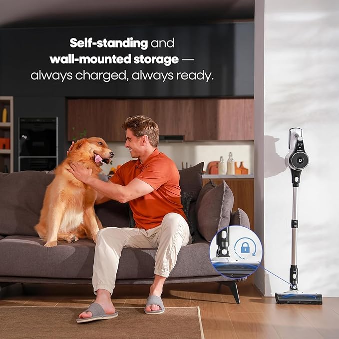 YONNDER Cordless Vacuum Cleaner, 550W 55KPA 70Mins Powerful Vacuum Cleaners for Home, with Anti-Tangle, LED Display Screen, Self-Standing Stick Vacuum for Hardwood Floors/Pet Hair/Carpet, M1