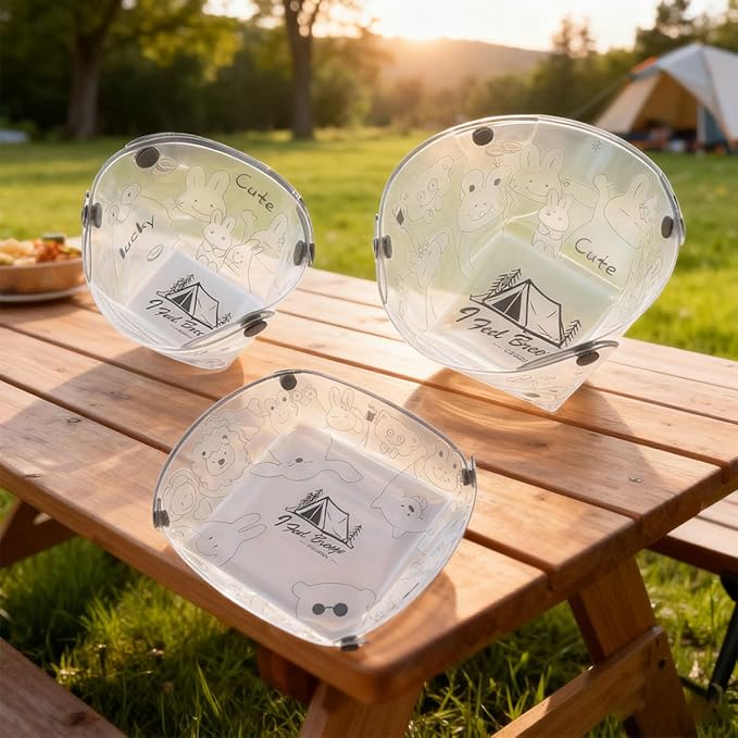 6 Pack Collapsible Storage Bowls Transparent Foldable Outdoor Cutlery Plate,Bowl,Cup, Lightweight Easy To Clean, for Meal Prep, Camping, Hiking, Picnics, Travel, Reusable