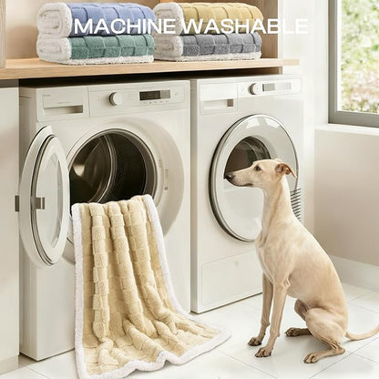 Luciphia Waterproof Dog Blanket, Leakproof Medium Pet Blanket for Couch Sofa Bed Furniture Cover Protector, Washable Soft Sherpa Fleece with 3D Jacquard, Cozy Calming Reversible, Beige White, 57"x40"