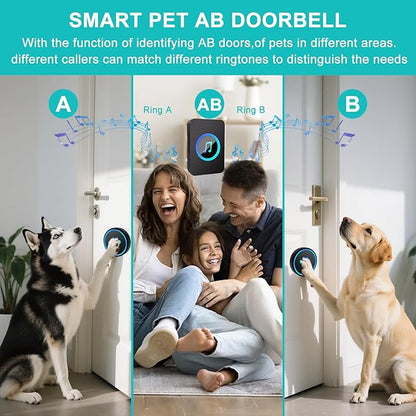 Dog Door Bell for Potty Training, Smart Wireless Doggie Doorbell to Go Outside, 1000 Feet Long Range with IP65 Waterproof Super-Light Touch Button, 60 Melodies & Adjustable Volume (1Black)