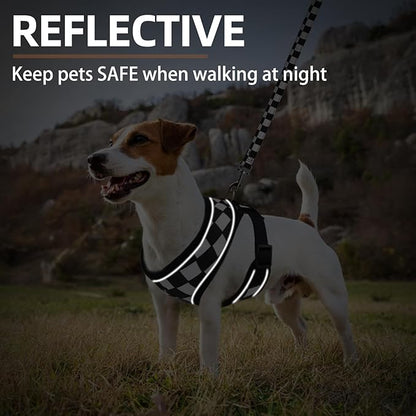 PUPTECK Soft Mesh Dog Harness and Leash Set Pet Puppy Cat Comfort Padded Vest No Pull Harnesses, Checkered Black&White, S