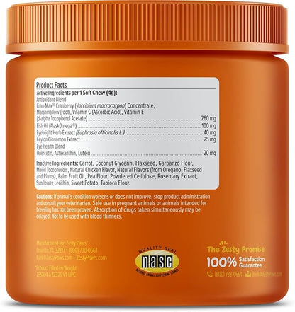 Zesty Paws Tear Stain Support Soft Chews for Dogs - for Eye Moisture + Vision & Immune Support - Functional Supplements with Fish Oil, Lutein, Cranberry & Vitamin C - Chicken Flavor - 90 ct